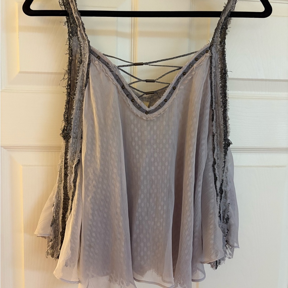 Free People Elegant Gray and Silver Top